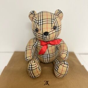 Burberrys Plaid Teddy Bear with Red Bow